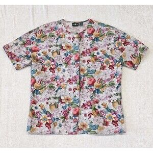 Vintage 90s Hunt Club Women's Floral Short Sleeve Button Up Blouse Sz Large